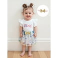 thumbnail image 6 of Rovasas Baby Girl 1st Birthday Outfit Short Sleeve Romper Rainbow Skirt Bow, 6 of 9