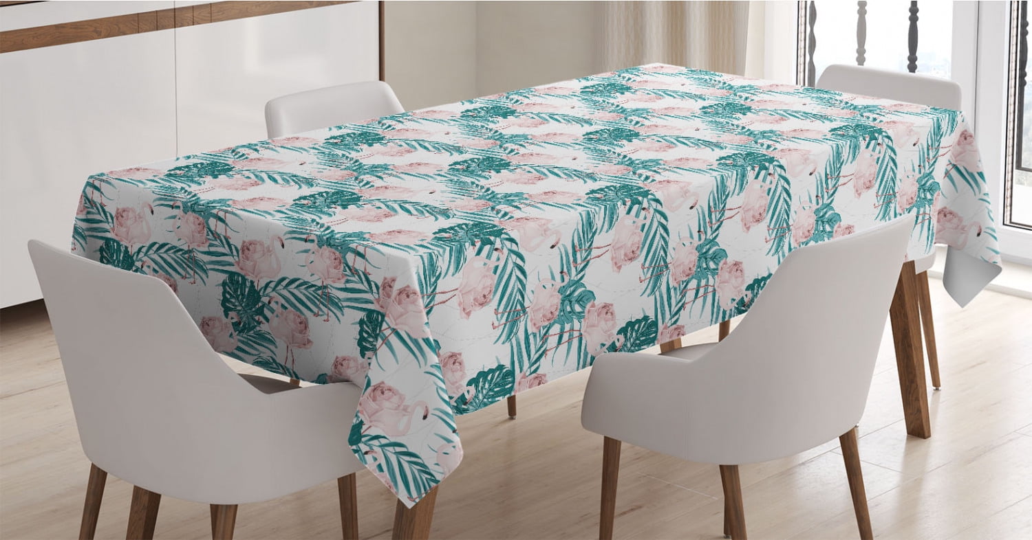 Blue Grey Night Blue Detailed Stripey Drawings of Bindweed Flower Bells Ambesonne Floral Tablecloth 60 X 84 Rectangle Satin Table Cover Accent for Dining Room and Kitchen