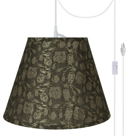 Swag Pendant Kit Aspen Creative 72626-21 One-Light Plug-In Swag Pendant Light Conversion Kit with Transitional Hardback Empire Fabric Lamp Shade, Light Brown, 12