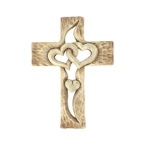 Gaiwos Carved Cross 7 inches, Resin Cross Wall Decor, Intertwined Hearts & Never Separates Love, Great Christian Gift, Wall Art Gift, Home Living Room Decor