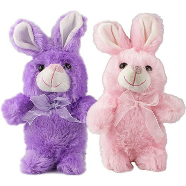 Plush Bunny Rabbit Stuffed Animal Small Easter Bunnies Set of 2 by bogo Brands (Pink & Purple