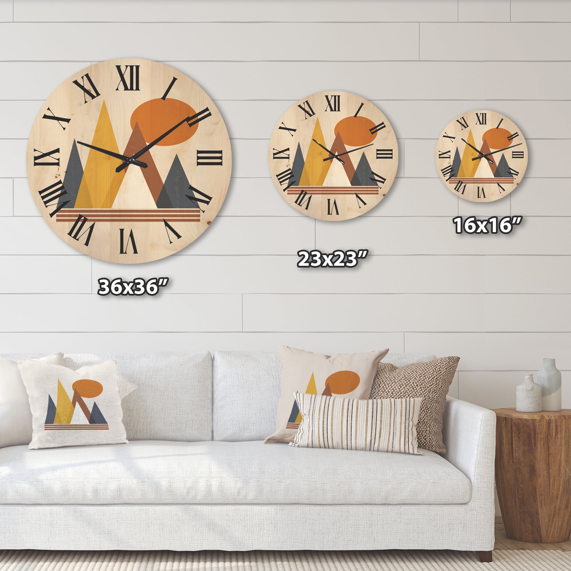 Designart 'Sun and Mountain Abstract' Modern Wood Wall Clock