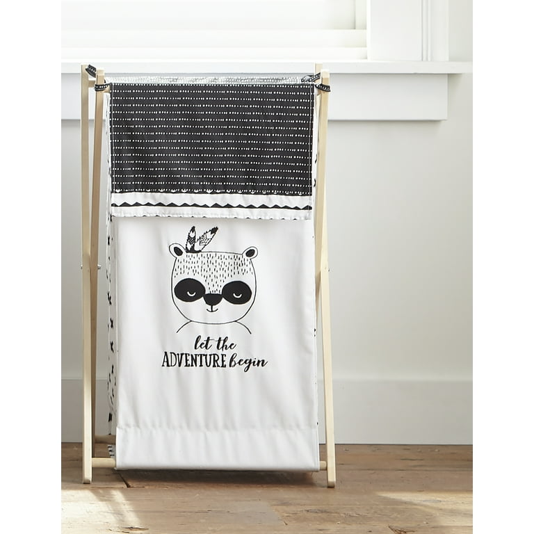 Levtex Baby Allistar Nursery Hamper Embroidered Panda on White Canvas Let The Adventure Begin Black and White Nursery Accessories Size 20 x 20 x 18in. Walmart