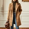 thumbnail image 2 of EANJE Women's Winter Notched Collar Plaid Wool Trench Coat Button Down Mid Long Overcoat Outerwear Camel XL, 2 of 5