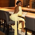 thumbnail image 3 of Women's Slash Neck Short Sleeve Backless Pleated Bandage Split Hips Wrapped Roose Long Dress, Solid Color, Sexy, 3 of 30