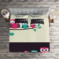 thumbnail image 3 of Ambesonne Cartoon Quilted Coverlet 3 Pcs, Family of Owls, King Size, Multicolor, 3 of 4