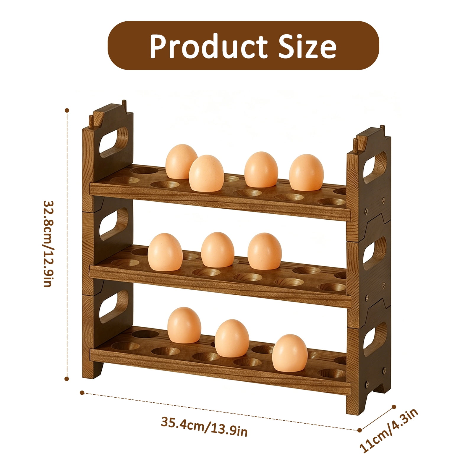 SoildPal 3-Tier Wooden Egg Holder, Stackable Countertop Egg Rack Holds 36 Eggs for Kitchen Farmhouse Decor