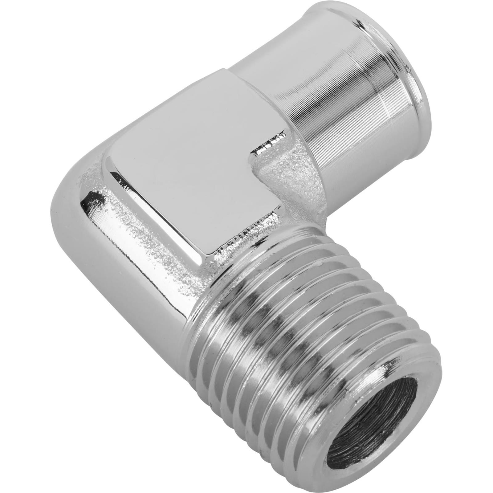 Speedway Motors Chrome 90 Degree Heater Hose Fitting for 3/4 Inch Hose with 1/2 Inch NPT Thread, Universal Fit for Intake or Water Pump Applications