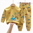 thumbnail image 4 of TOWED22 Toddler Boys Fall Clothes Set Long Sleeve Print Pattern Crewneck Sweatshirt Fleece Pants Soft Outfits 2 Piece(Yellow,18-24 M), 4 of 4