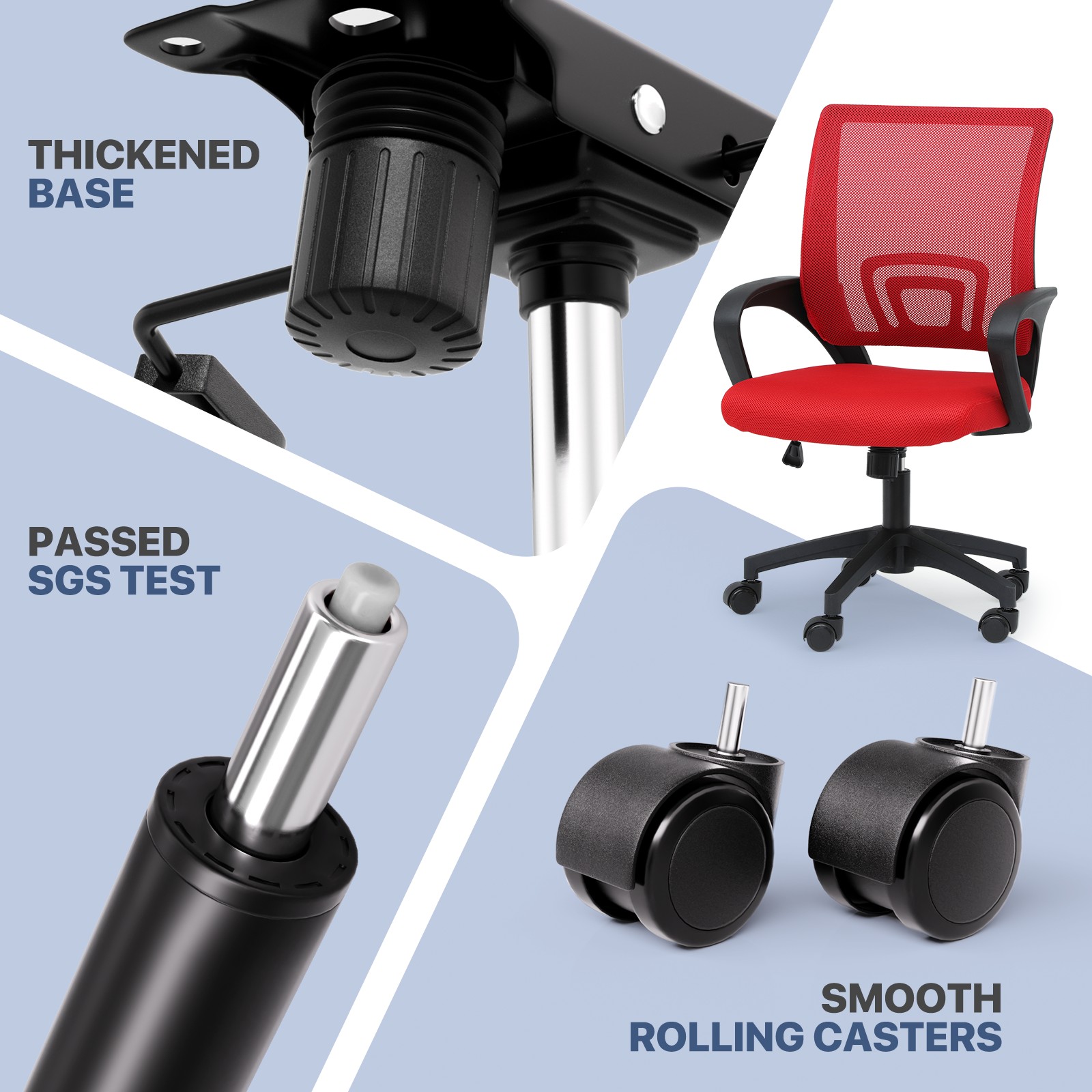 MoNiBloom Set of 2 Mesh Office Chairs Ergonomic Desk Chairs Swivel Rolling Computer Chairs with Lumbar Support and Adjustable Height, Red
