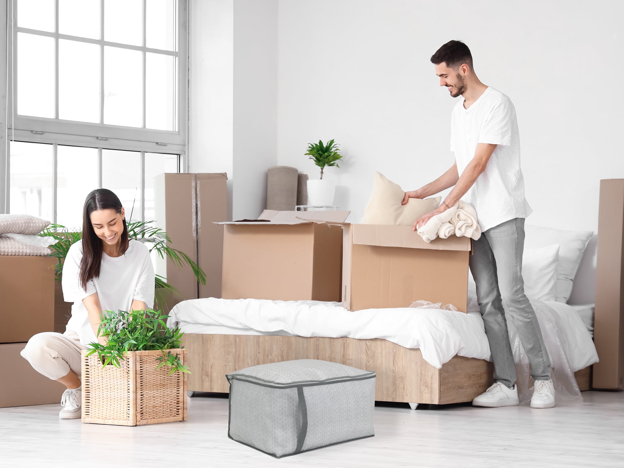 Unique Bargains 1 Pack Clothes Storage Bags Moving Bags Gray 20.5*17*12in