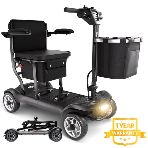 EAGLOG Light Weight 4 Wheels Mobility Scooter for Seniors, Electric Folding Wheelchair Device for Travel, 12.4 Miles Range, Black