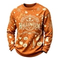 thumbnail image 2 of Mens Retro Fall Halloween Splatter Detail Graphic Cotton Blend Crewneck Sweatshirt Jack O Lantern Holiday Casual Long Sleeve Pullover Orange 2XL, 2 of 4