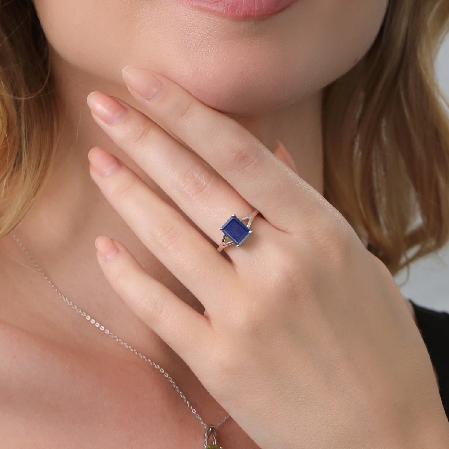 Gem Stone King 925 Sterling Silver Blue Lapis Solitaire Engagement Ring for Women (2.00 Cttw, Emerald Cut 9X7MM, Gemstone Birthstone, Available in Size 5,6,7,8,9)