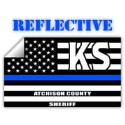 Reflective Atchison County Kansas KS Thin Blue Line Stealthy Old Glory USA Flag | Honoring Law Enforcement Officers Sheriffs | County State Decal Bumper Sticker 3M Vinyl 3" x 5"