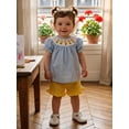 thumbnail image 5 of Caoirhny Toddler Kids Girls Back to School Clothes Set 2T 3T 4T 5T 6T Apple/Pencil Embroidery Short Sleeves T-Shirt and Elastic Ruffles Shorts Outfits, 5 of 9