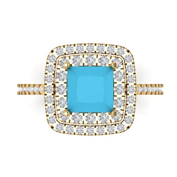 Halo Engagement Ring for Women - 2.07ct Simulated Turquoise in 14K Yellow Gold Promise Ring