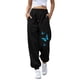 thumbnail image 1 of Gibobby Pantalones holgados casuales estampados para mujer con dos bolsillos deportivos cintura cerrada con cordones cintura elástica pantalones de pie pequeño pantalones de chándal (Negro, M), 1 of 4