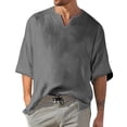 thumbnail image 1 of Men's Solid Color Pleated Quarter Sleeve Top Men's Retro V-Neck Top2XL, 1 of 5