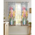 thumbnail image 4 of Watercolor Floral Sheer Curtains 39 Inch Length 2 Panels Set for Living Room/Bedroom, Spring Botanical Flowers Leaves Wood Grain Kitchen Curtains Grommet Curtains Window Treatments 27.5"x39"x2, 4 of 7