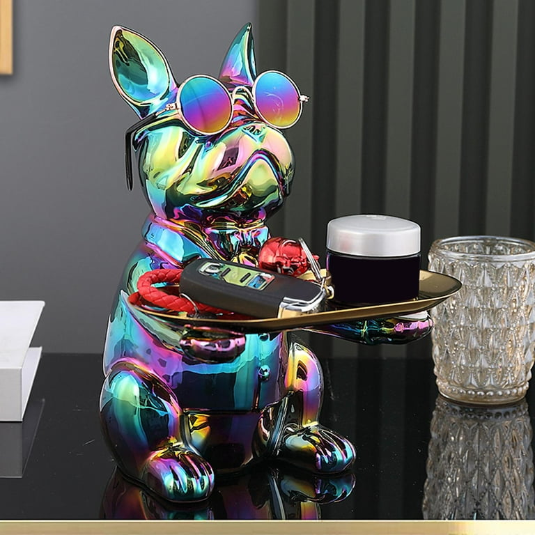 Electroplated Ceramics Dog Art Statue Key Bowl Container Colourful 