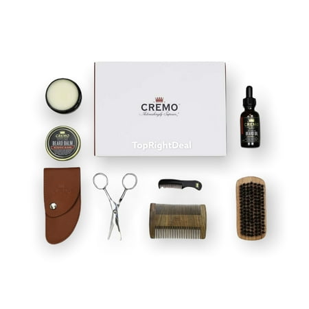NEW - Cremo Beard Starter Set for Big Best Beards, 100% Boar Bristle Brush, Sandalwood Beard Comb, Beard Shears, Beard Oil, Beard Balm