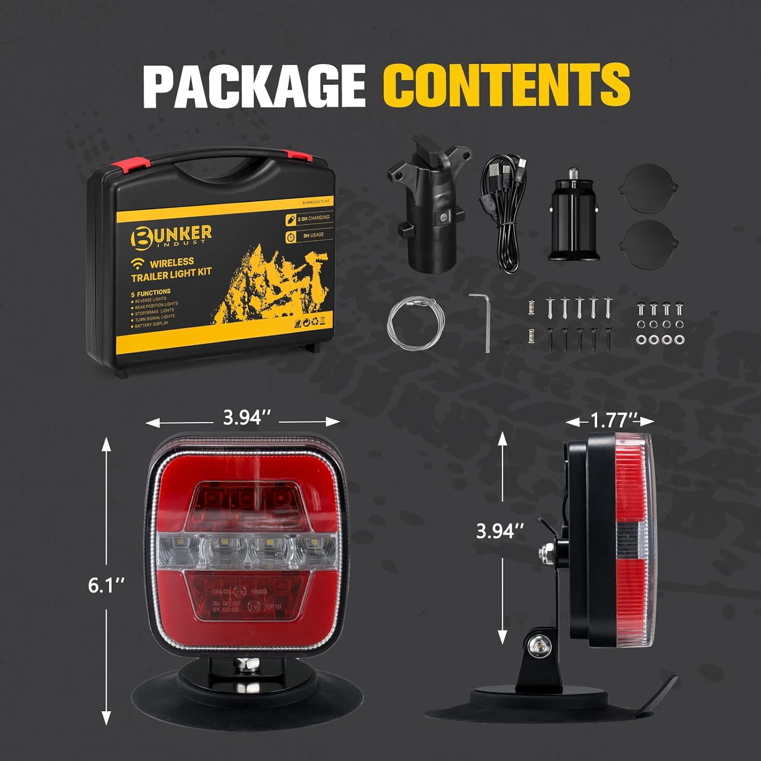 BUNKER INDUST Wireless Trailer Lights Kit, Adjustable Magnetic Towing Lights with Brake Stop Turn Reverse Light for Trucks, Boat, RV, Vehicle, Caravan