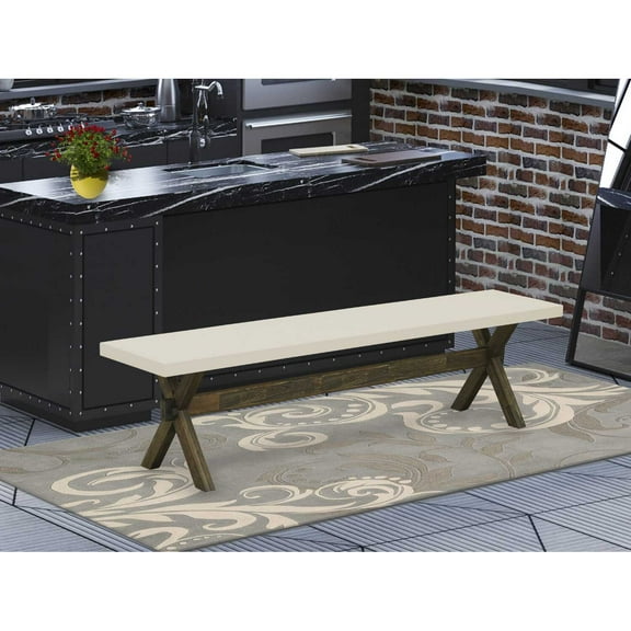 X-Style 15x72 in Dining Bench with Distressed Jacobean 418 Leg and Linen White Top finish