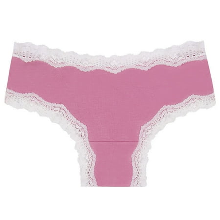 

Fabiurt Women s Underwear Women Lace Ruffle Comfortable Briefs Low Waist Color Matching Underwear Pink