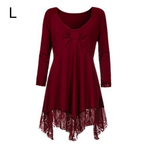 Vestido corto de empalme de encaje de talla grande para mujer Blusa de manga larga sexy Top informal de trabajo Vogacara AP1427-01B