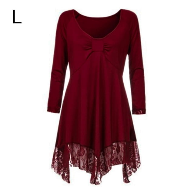 Vestido corto de empalme de encaje de talla grande para mujer Blusa de manga larga sexy Top informal de trabajo Methold AP1427-01B