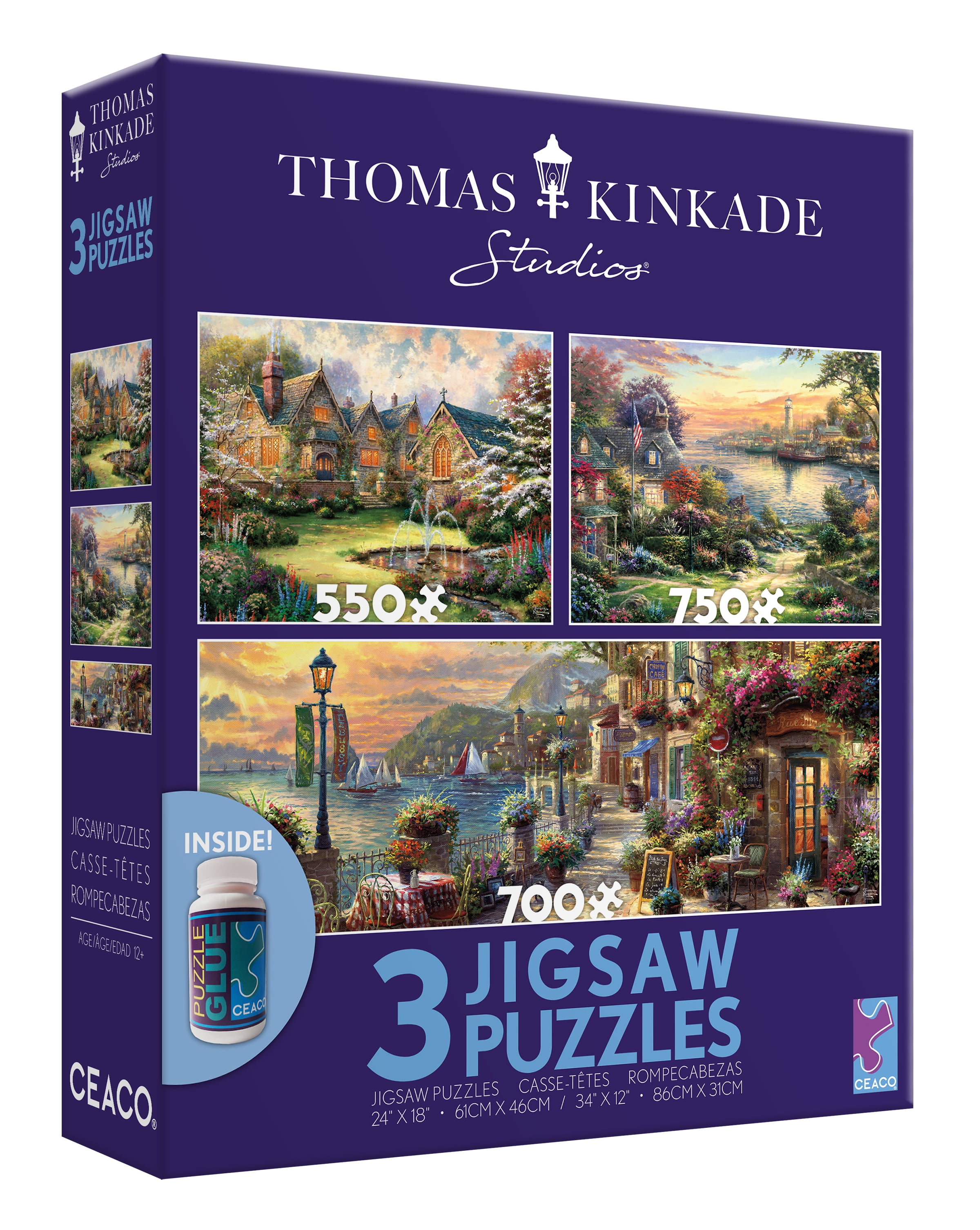 Ceaco - Thomas Kinkade - Lampost Lane - Three Interlocking Jigsaw Puzzles