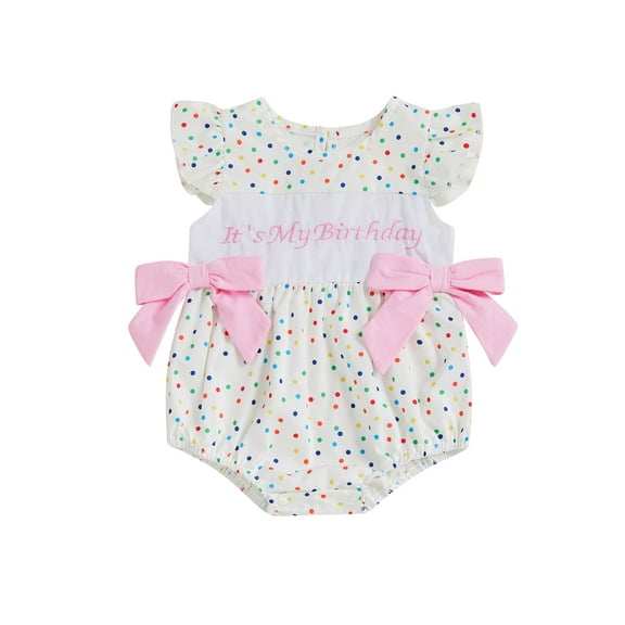 Rovasas Baby Girl Birthday Romper Colorful Dots Print Fly Sleeve Bodysuit