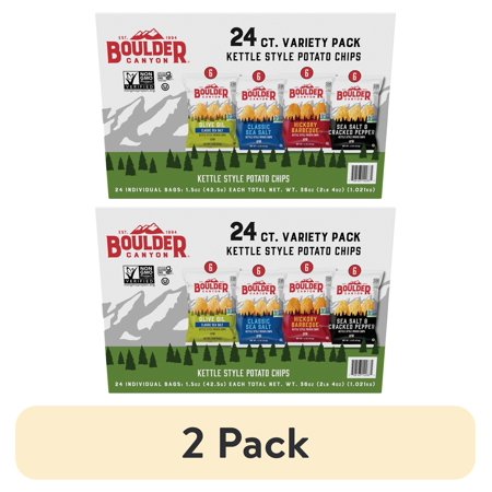 (2 pack) Boulder Canyon Kettle Style Potato Chips Variety Pack, 1.5 oz - Pack of 24