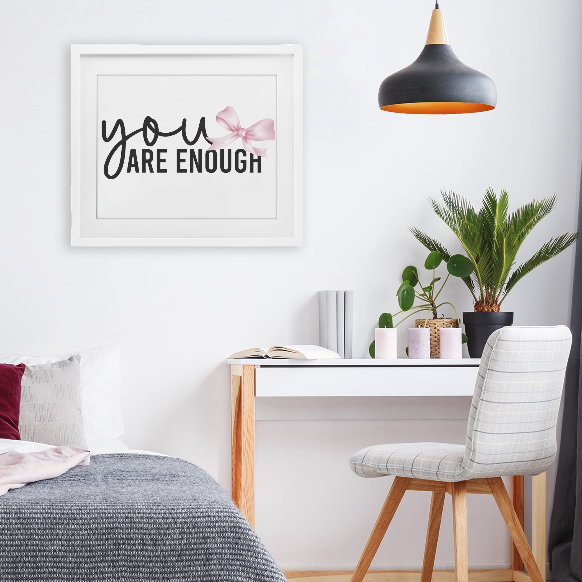 Stupell Industries You Are Enough with Ribbon White Framed Print Under Glass, design by Kim Allen