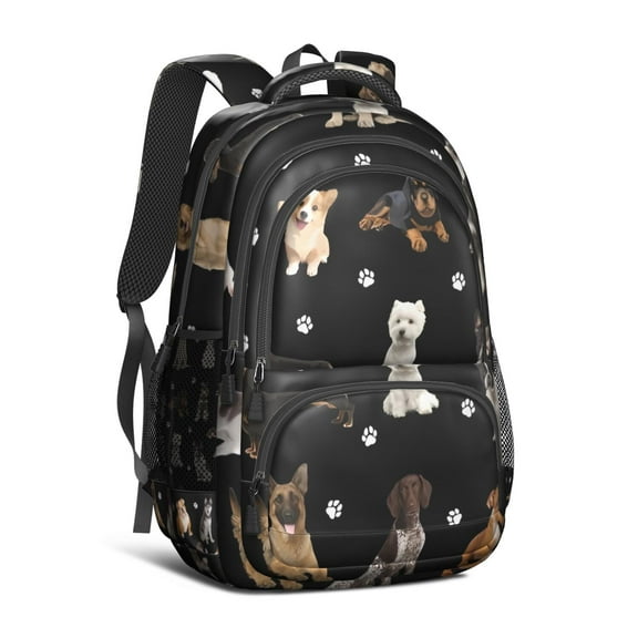 Dog Breeds Backpack for School,Cute School Bag,Schoolbag with Adjustable Shoulder Straps & Padded Back,16.9 Inch