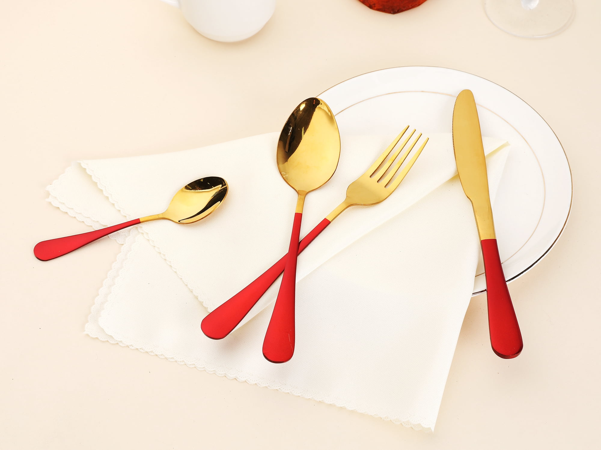 Unique Bargains Flatware Set Stainless Steel Silverware Red 4 Pcs