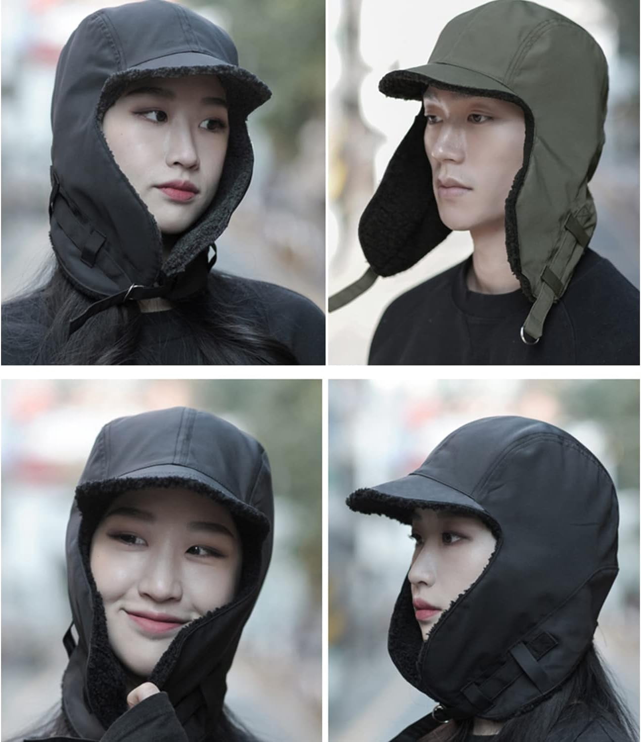 Zhengup Waterproof Trapper Hat with Brim Men Women Ushanka Hats Fleece Winter Warm Trooper Ski Hat Visor Ear Flap Hat