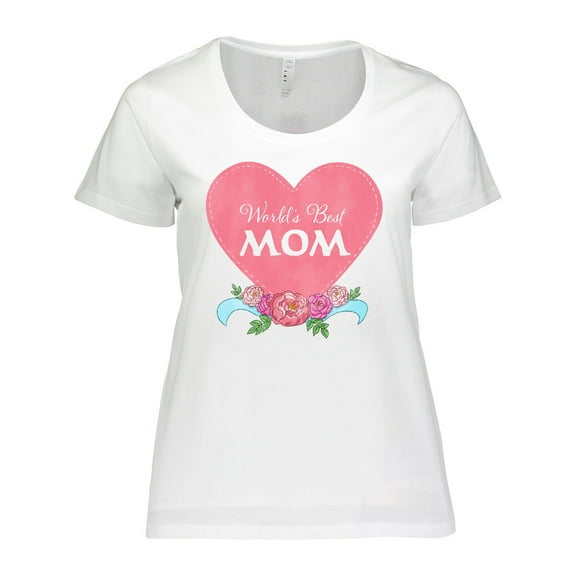 Inktastic World's Best Mom in Pink Heart with Flowers Women's Plus Size T-Shirt