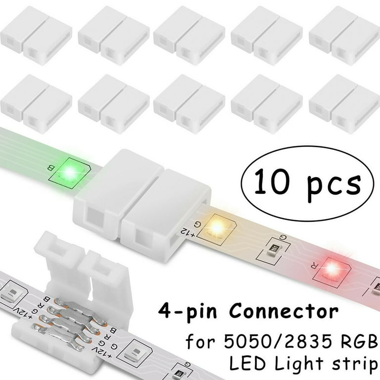 10 Pcs 4-Pin 10mm Led Strip Solderless Connector for 5050/3528 Rgb Strip