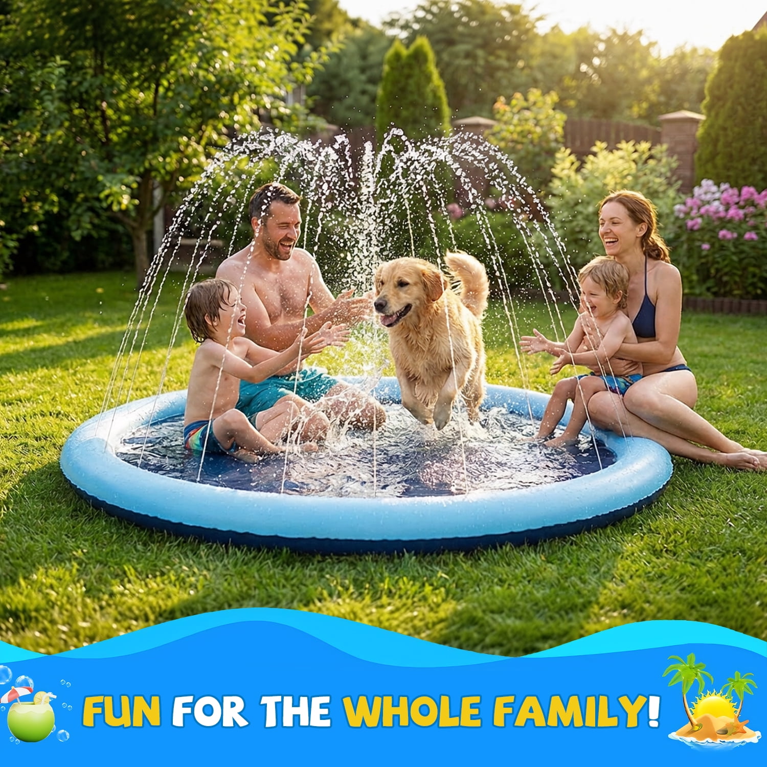 Merryhome Splash Pad for Kids 67 Inch, Non Slip Toddler Sprinkler Mat, BPA Free Outdoor Water Play Toy for Backyard and Lawn