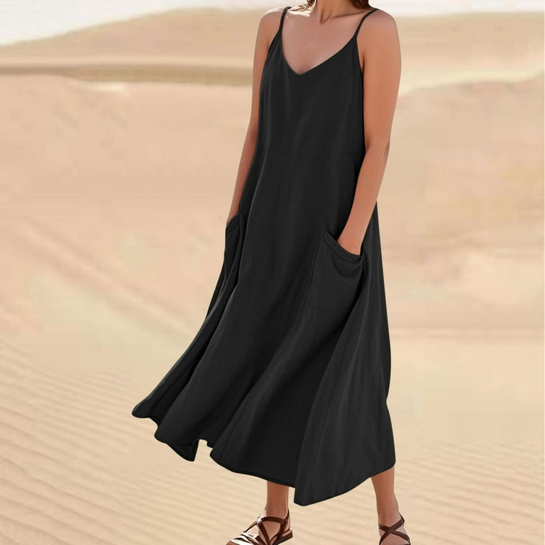 Summer Dresses for Women 2025 Sleeveless Elegant Flowy Long Dresses Plus  Size Loose Maxi Dress with Pockets - Walmart.com