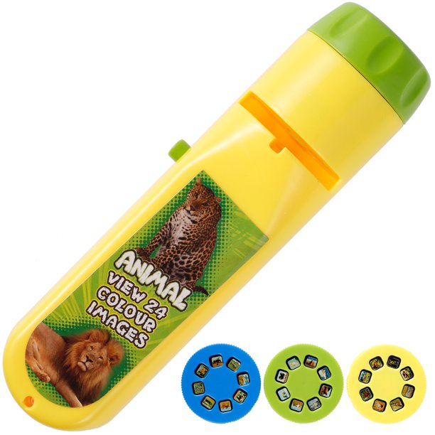 Muyoka Proyector de linterna Proyector de diapositivas 2 en 1 con 24 piezas de patrón de imagen animal Proyector de luz Juguete de reconocimiento Proyector de antorcha Linterna con pilas Juguete para Muyoka Hogar