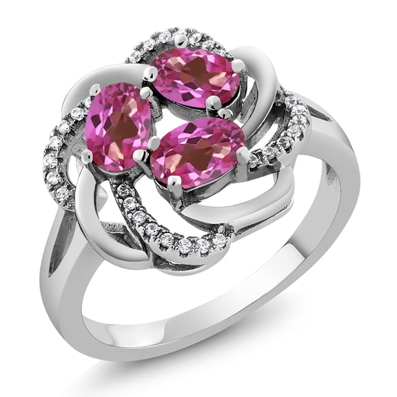 Gem Stone King 925 Sterling Silver Pink Mystic Topaz Ring for Women (1.87 Cttw, Oval 6X4MM, Gemstone Birthstone, Available in Size 5, 6, 7, 8, 9)