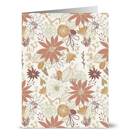 Florals Garden Note Card - 24 Floral Frenzy Note Cards - Birds In Paradise - Blank Cards - Off White Ivory Envelopes Included