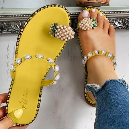 

Women Girls Pearl Flat Bohemian Style Casual Sandals Slippers Beach Shoes
