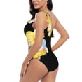 thumbnail image 4 of Pofeuu Bee Happy Sunflower Gnomes Print Women's One Piece Swimsuits One Shoulder Swimwear Asymmetric Ruffle Monokinis Bathing Suits-X-Large, 4 of 6