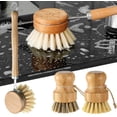 thumbnail image 2 of Bamboo Kitchen Cleaning Brush Natural Dishes Pots Pans Sink Washing Brush Eco-friendly Clean Scrubber with Draining Storage Tray, 2 of 7