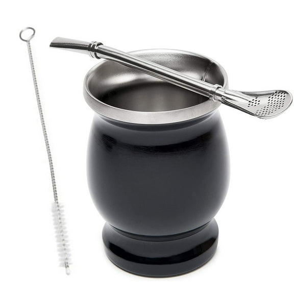 Teacup Heat Insulation Cup Stainless Steel Teacup Double Layers Read Tea Cup with Straw and Brush Red