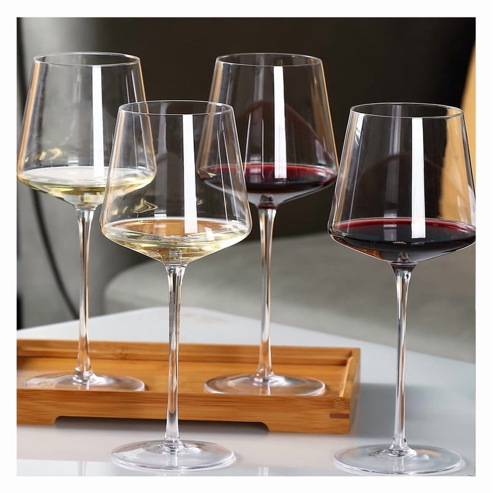 16oz Red Wine Glasses Set of 4-LeadFree Crystal Wine Glass with Tall Long Stem, Hand Blown Italian Style Stemmed Square Wine Glasses Gifts for Home Party